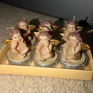 Cherub Tea Light Candles Hand Painted European Baroque French Country